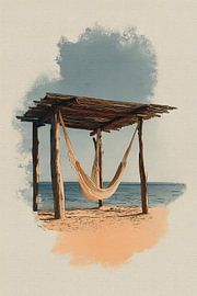 Beach cabin with hammock - coastal style watercolour painting by Peter Pen Drawings and Paintings
