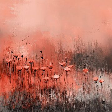 Blumenfeldmalerei | Silent Rouge Symphony von Abstraktes Gemälde