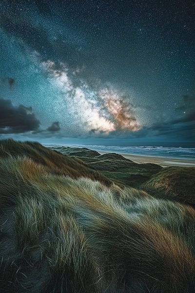 Dünenlandschaft am Abend mit Milchstraße Wattenmeer von Egon Zitter