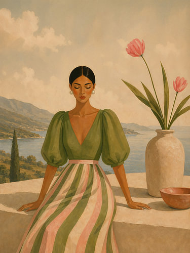 Daydream - portret van een elegante vrouw op een mediterraans terras