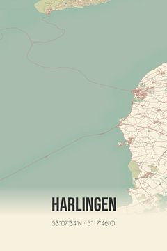 Vintage landkaart van Harlingen (Fryslan) van Rezona