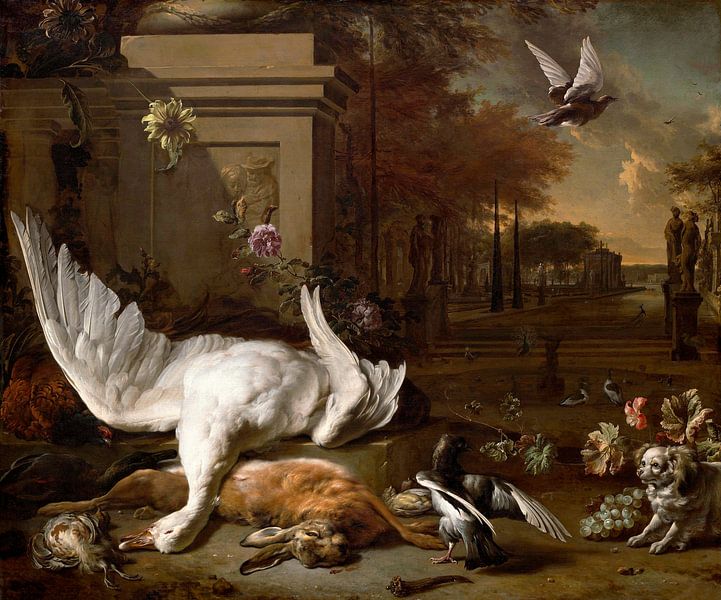 Still Life with Swan and Game before a Country Estate, Jan Weenix by Masterful Masters