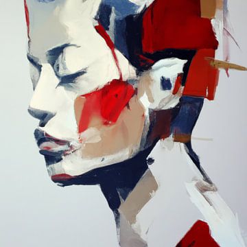 Modern abstract portret in stevige kleuren van Carla Van Iersel