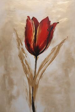 Tulipe dorée abstraite sur fond neutre sur De Muurdecoratie