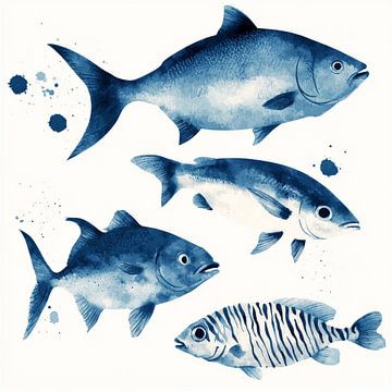 Fish, blue ink