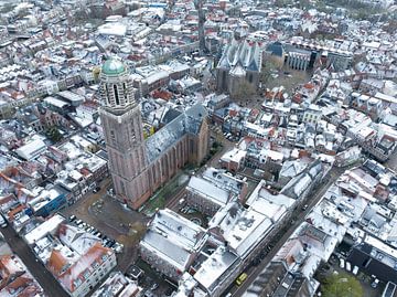 Peperbus church tower cold morning drone view in the city of Zwolle by Sjoerd van der Wal Photography