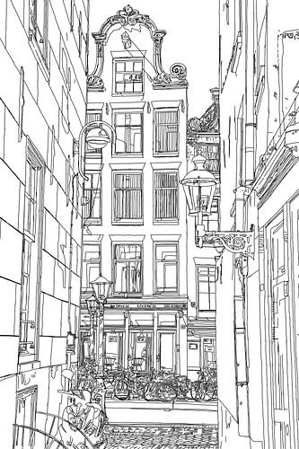 Tekening De Wallen Amsterdam Nederland  Pentekening Lijntekening