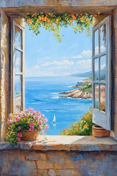 Raam met uitzicht op zee van Poster Art Shop