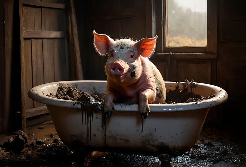 Pig in mud bath... by Ans Bastiaanssen