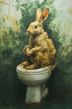 Rustic Rabbit in Weathered Green Tinted Bathroom Toilet by Eva Lee