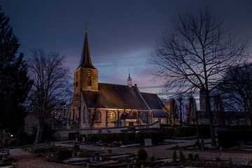 Hillegondakerk in Rotterdam Hillegersberg bij zonsondergang van U&U Art