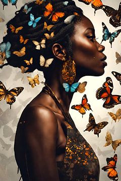 Afrikaanse vrouw met vlinders 3 van Bernhard Karssies