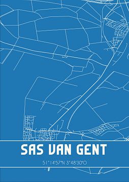 Blauwdruk | Landkaart | Sas van Gent (Zeeland) van MijnStadsPoster