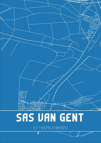 Blauwdruk | Landkaart | Sas van Gent (Zeeland) van Stad & Wand