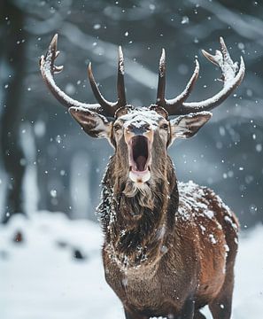 Eenzaam hert in de winter van fernlichtsicht