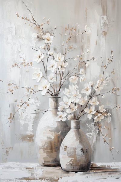 Delicate Blossom Branches in Rustic Earth tone Vases by Color Square