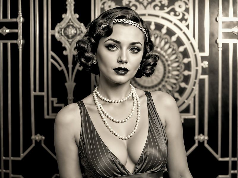 Glamour of the 1920s - Portrait in Art Deco Style by Retrotimes