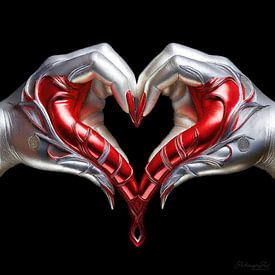 Herz der Verbundenheit – rituelle Berührung zwischen Silber und Rot, Sinnbild von Nähe, Beständigkeit und emotionaler Wärme (Teil 3 von 3) von AidasignArt