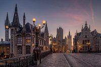 Gent - St. Michaelsbrücke bei Sonnenaufgang