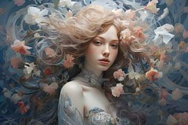 Très belle femme avec des fleurs dans les cheveux sur Art Bizarre