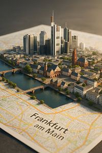 Frankfurt Skyline 3D Miniatur Kunst - Moderner Deutschland Stadtplan