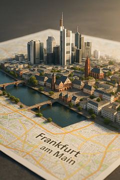 Frankfurt Skyline 3D Miniatuur Kunst - Moderne Duitsland Stadskaart
