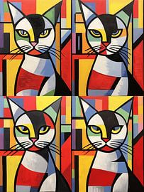 Cubism Cat stylised geometric grid modern art