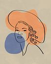 Minimalist line art of a female face with hat and two organic shapes by Tanja Udelhofen thumbnail
