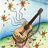 Bunte Fantasiezeichnung einer spanischen Gitarre von Gabi Gaasenbeek