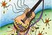 Kleurrijke fantasie tekening van een spaanse gitaar van Gabi Gaasenbeek