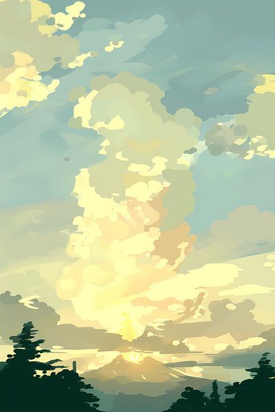 Minimalist Mountain Landscape at Sunrise by Imperial Art House