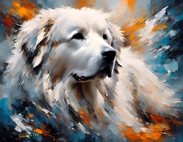 Beschermer van de bergtoppen: Een majestueus portret van een grote Pyreneese hond van Johannas Art Creations