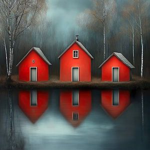 Maisons rouges sur le rivage