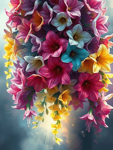 Levendige bloemencascade: Een symfonie van kleuren van Artistic