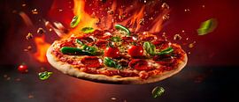 Delicious pizza in a rain of fire - speed! by Poster Art Shop
