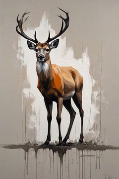 Abstract Deer in Modern Drip Painting Style by De Muurdecoratie