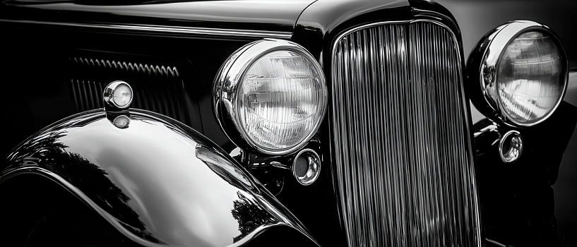 Oldtimer in Schwarz-Weiß – Detailaufnahme von Poster Art Shop