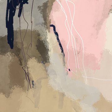 Modern abstract kleurrijk schilderij in pastelkleuren. Roze, wit, aardetinten van Dina Dankers