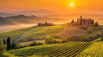 Sonnenaufgang in den toskanischen Weinbergen