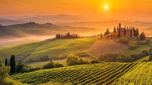Zonsopkomst tussen de Toscaanse Wijngaarden