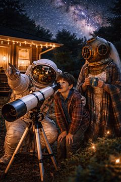 Astronaut Teaching a Child to Use a Telescope by Dodik Hariyono