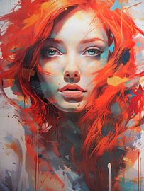 Portrait young woman red hair determined look