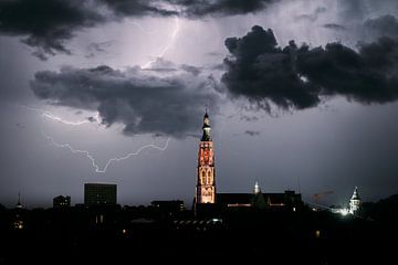 Lightning with the Great Church of Breda by Desmond Berger