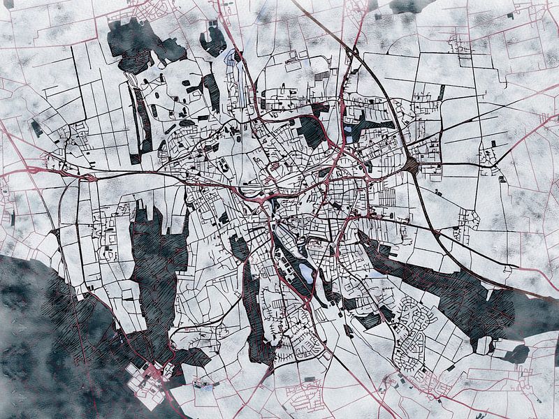 Map of Hildesheim with the style 'White Winter' by Maporia