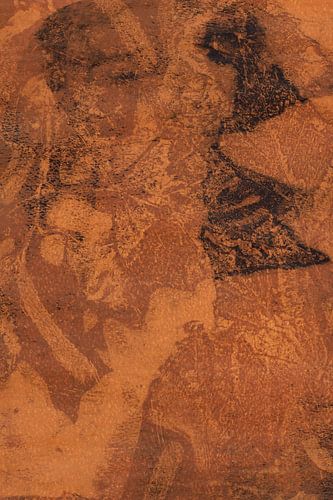 Echo's van de natuur. Monotype van bladeren in rijke terracotta.