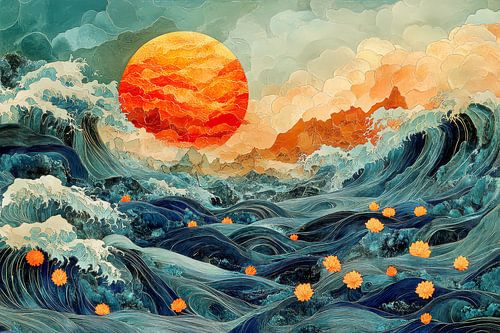 schilderachtige japanse kunst golvende oceaan