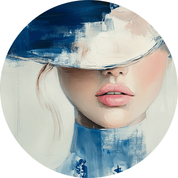 Modern abstract portret in Delfts Blauw van Carla Van Iersel