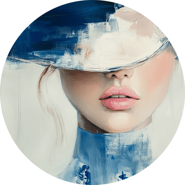 Modern abstract portret in Delfts Blauw van Carla Van Iersel