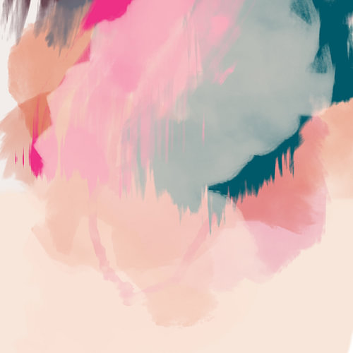 Kleurrijk abstract schilderij in roze, petrolblauw en bruin. Set van 2. Nr. 2