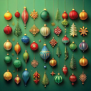 Décorations de Noël colorées sur de la verdure